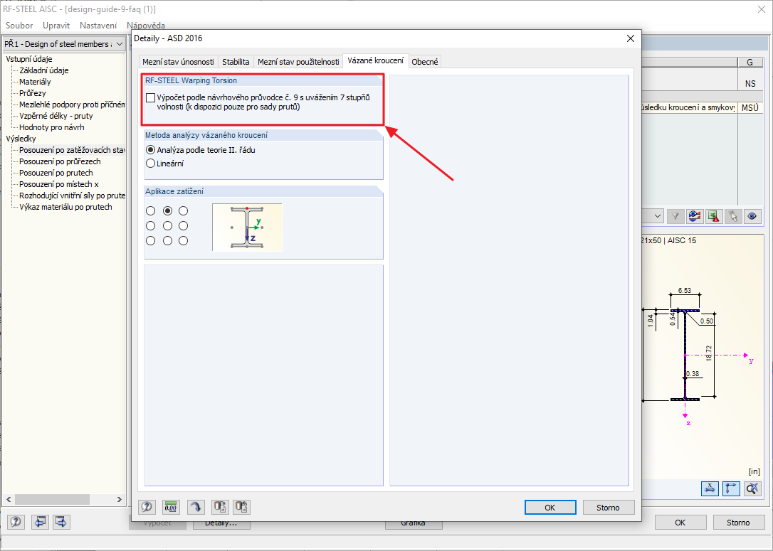 Možnost RF-STEEL Warping Torsion