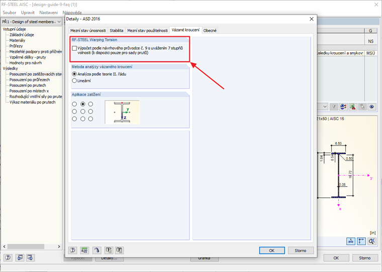 Možnost RF-STEEL Warping Torsion