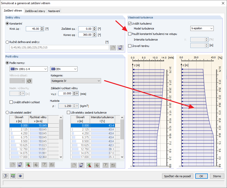 Nastavení turbulence v programu RFEM resp. RSTAB