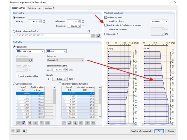 Nastavení turbulence v programu RFEM resp. RSTAB