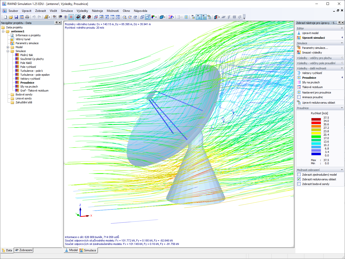 Proudění větru okolo komplexního anténního systému