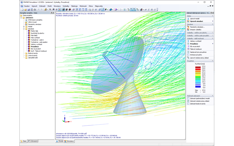 Proudění větru okolo komplexního anténního systému