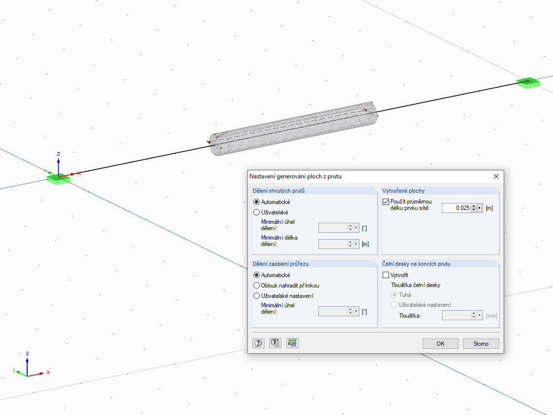 Nastavení pro "Generovat plochy z prutu"