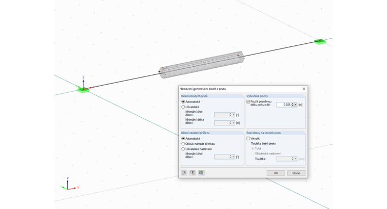 Nastavení pro "Generovat plochy z prutu"