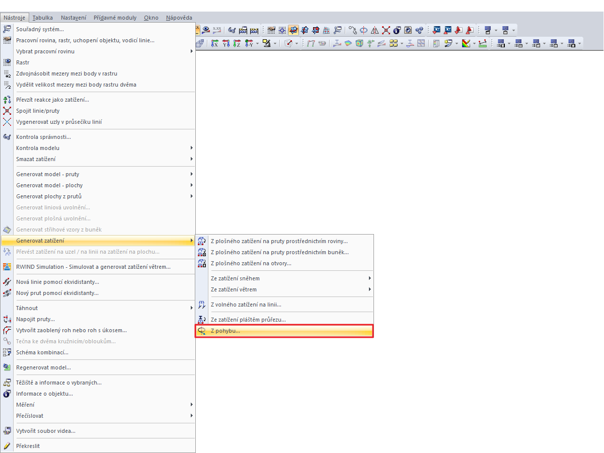 Generovat zatížení "Z pohybu ..."