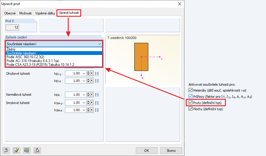 Redukce tuhosti prutů