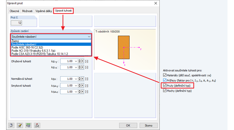 Redukce tuhosti prutů