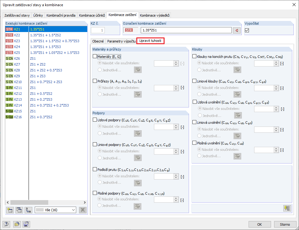 Úpravy pro podpory a klouby