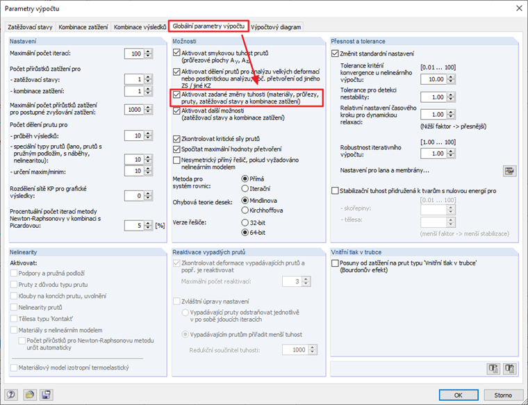 Globální ovládání úprav tuhosti