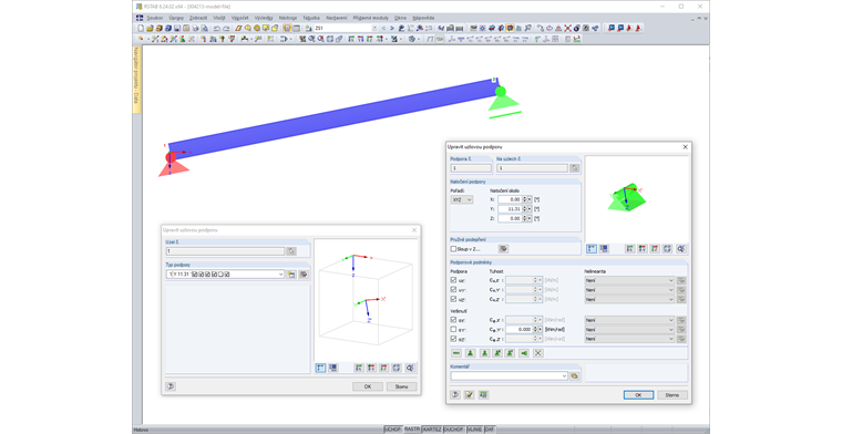Dialog Upravit uzlovou podporu - Natočení podpory