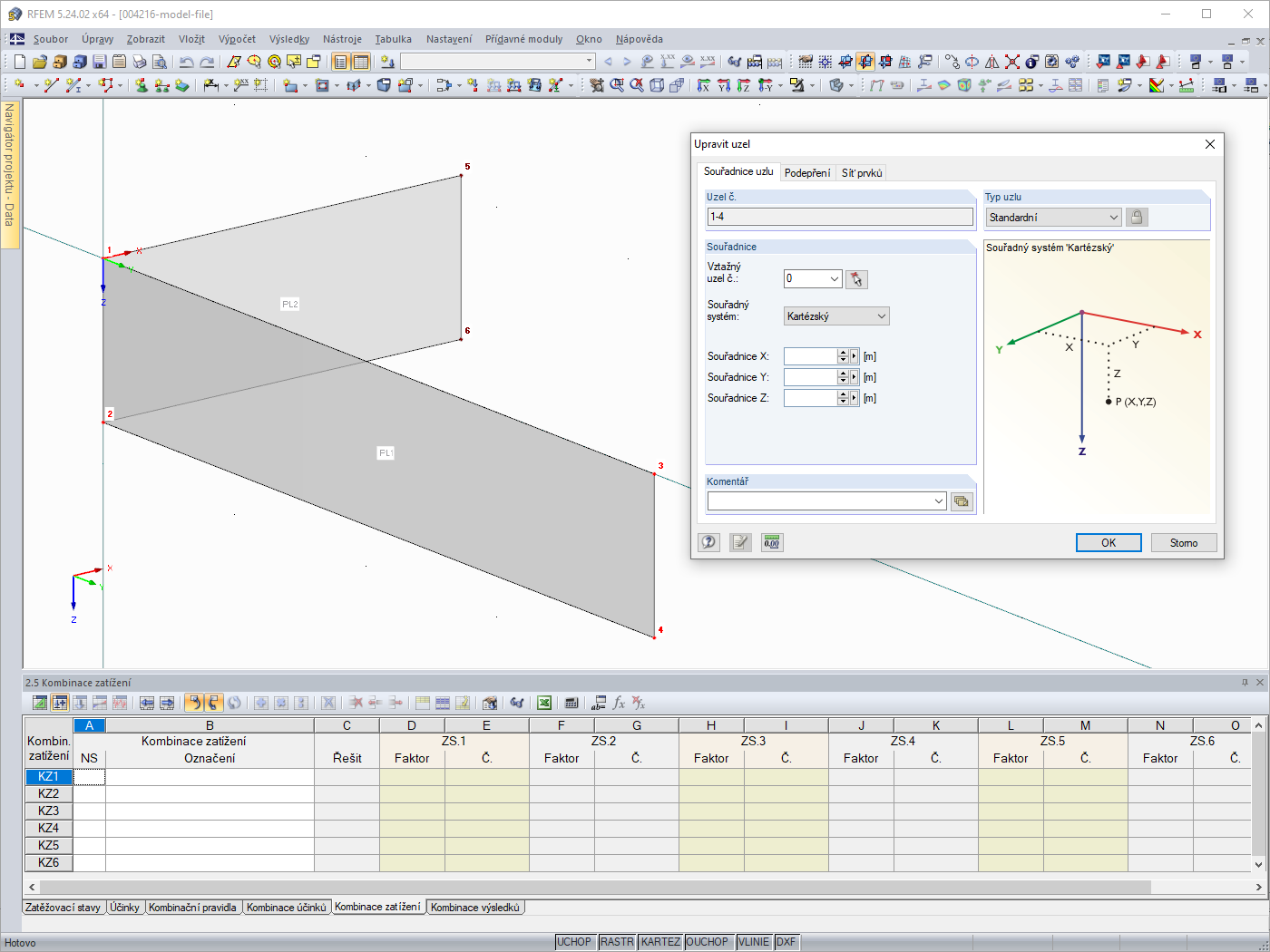 Kontrola souřadnic uzlů