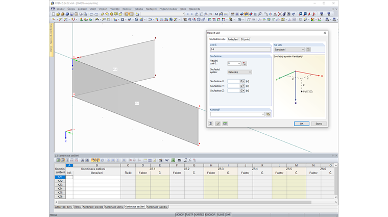 Kontrola souřadnic uzlů