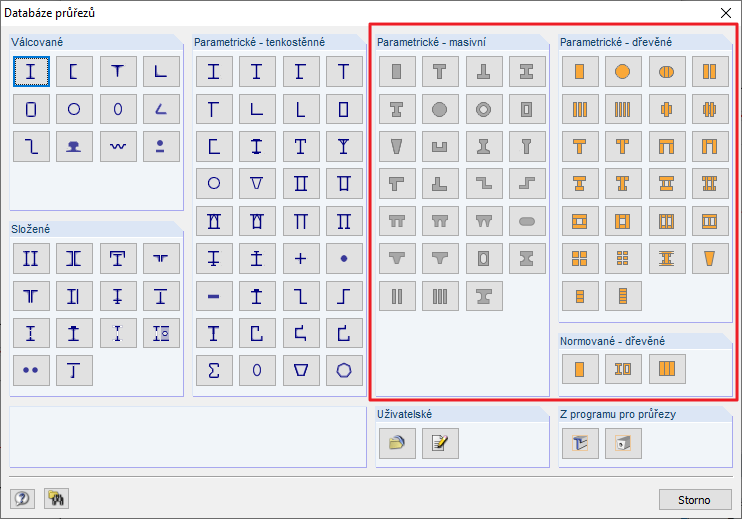 Posouditelné průřezy pro RF-/TIMBER Pro