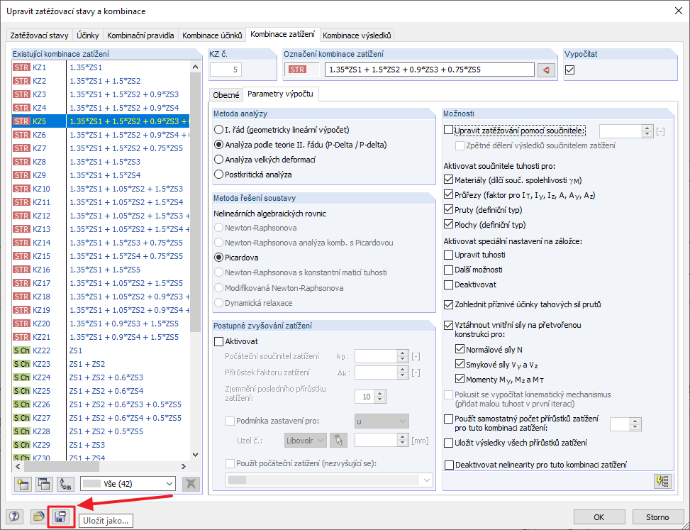Uložení kombinačního schématu