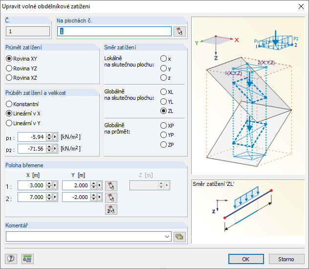 Tlakové napětí jako "volné obdélníkové zatížení" aplikované na náhradní systém