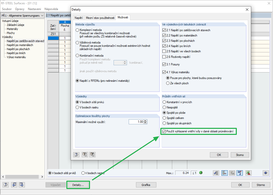 Nastavení detailů v RF-STEEL Surfaces