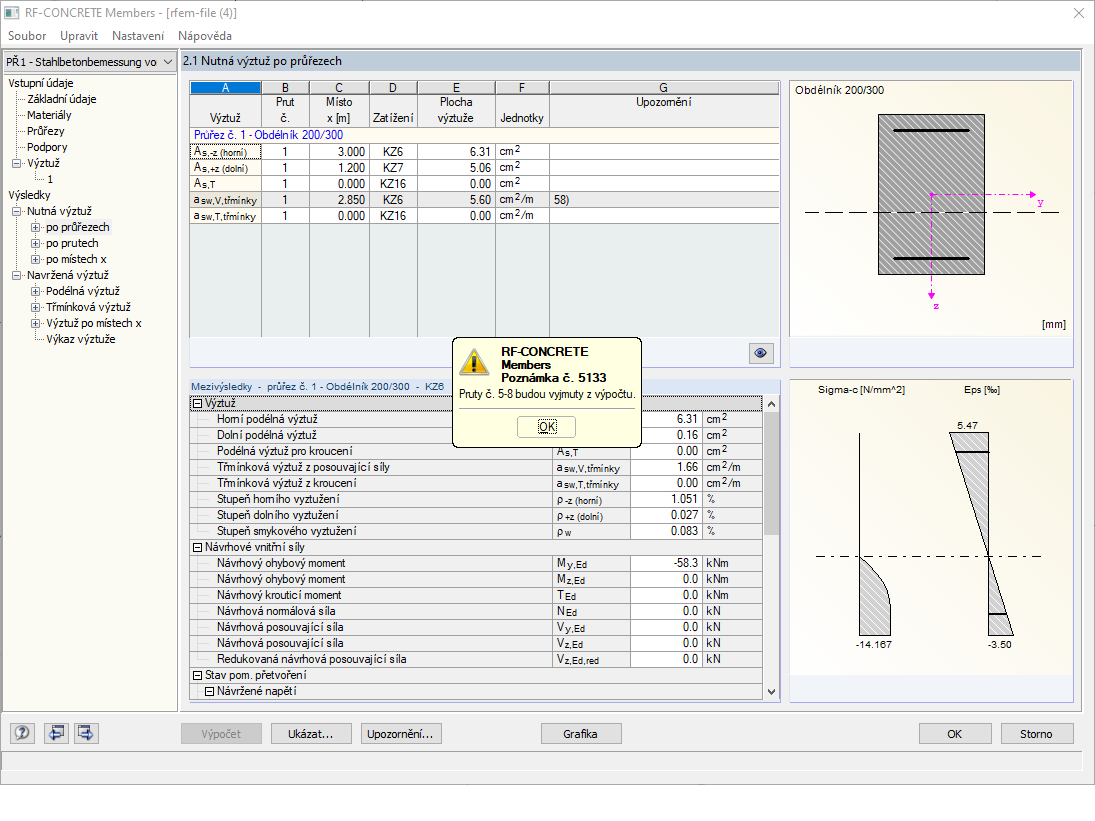 Poznámka č. 5133 - Pruty vyloučeny z výpočtu