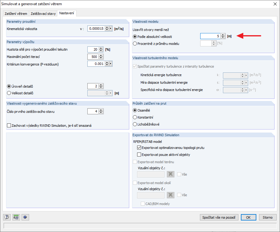 Zadání otvorů v nabídce rozhraní programu RFEM