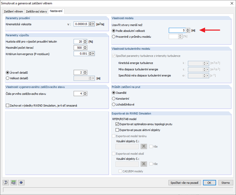 Zadání otvorů v nabídce rozhraní programu RFEM