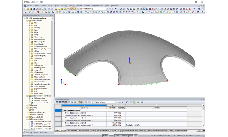 Form-finding plošné konstrukce namáhané tlakem
