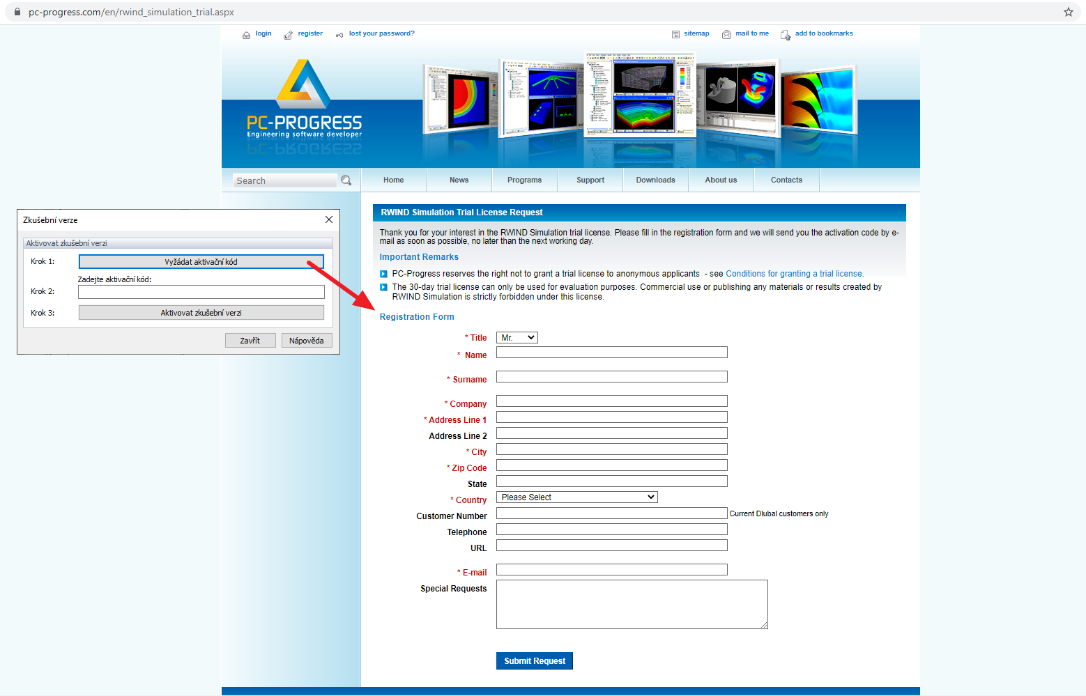 Žádost o aktivační kód