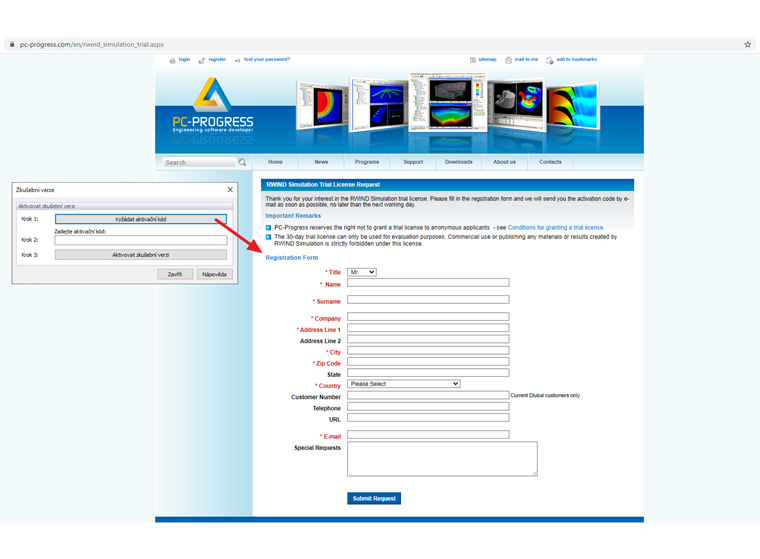 Žádost o aktivační kód