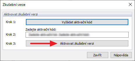 Aktivace zkušební licence