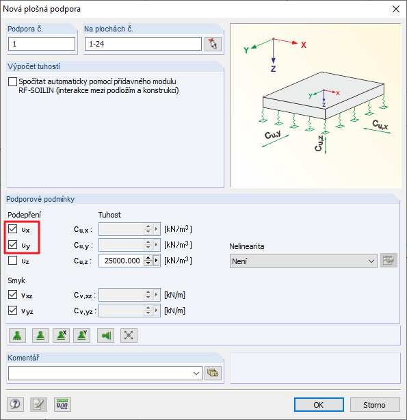 Zadání pružin místo pevných podpor