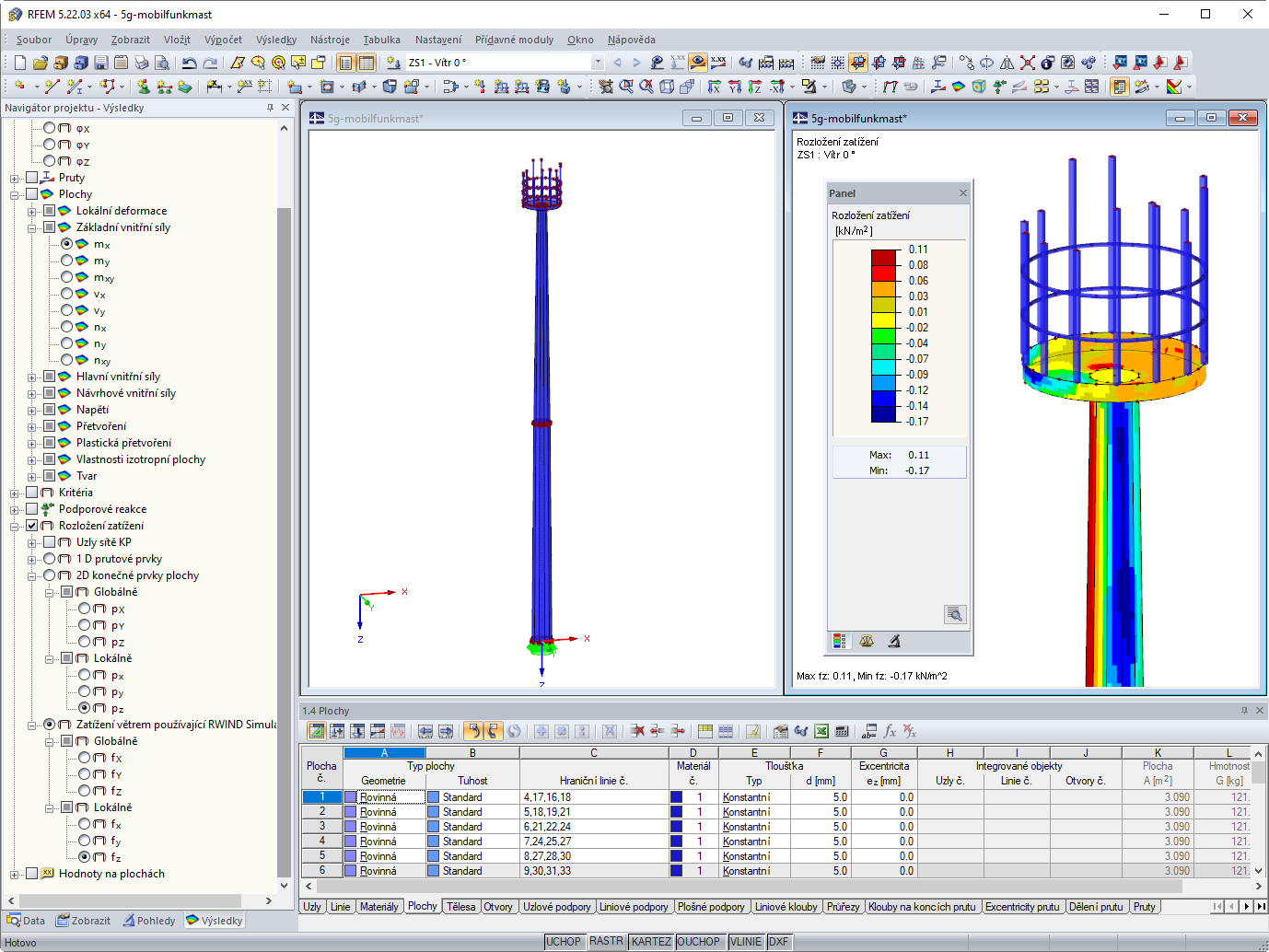 Příklad vysílacího stožáru pro 5G v programu RFEM