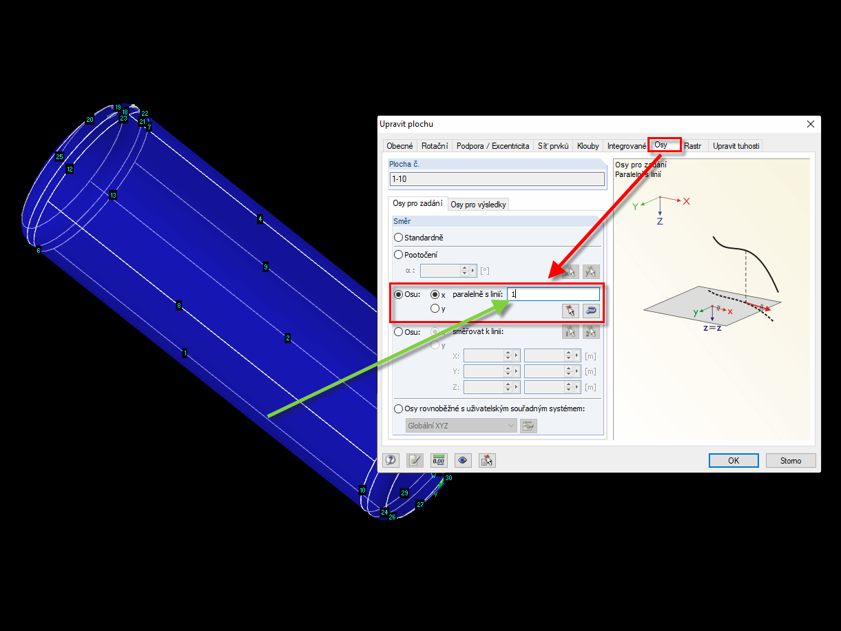 Vyrovnání lokálních souřadných systémů na nádobě