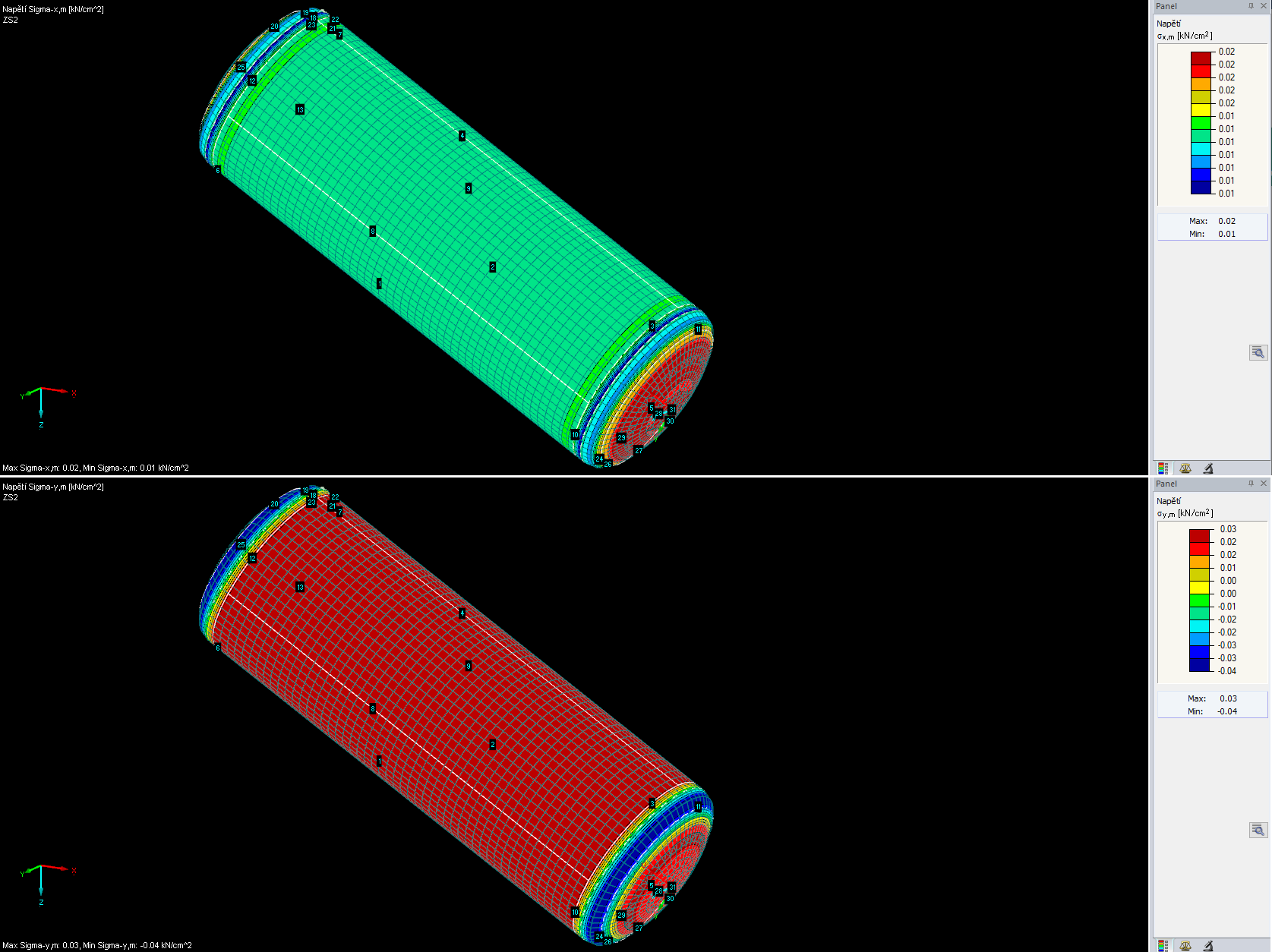 Osová a obvodová membránová napětí na nádobě