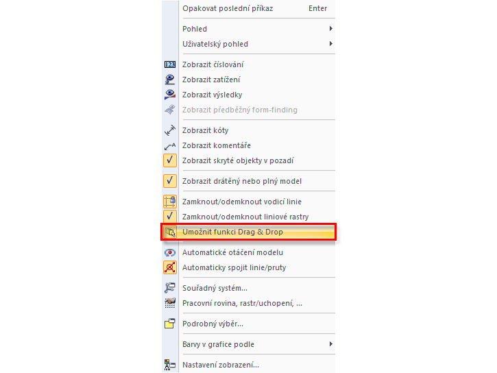 Volba Umožnit funkci Drag & Drop