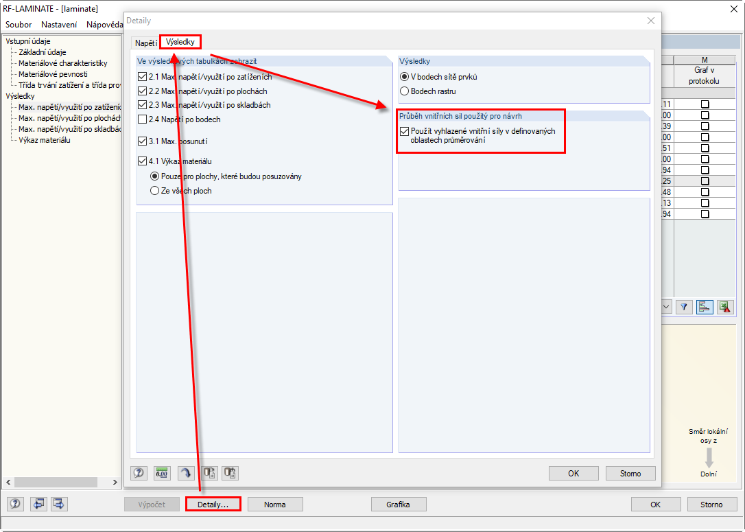 Aktivace oblastí průměrování v přídavném modulu RF-LAMINATE