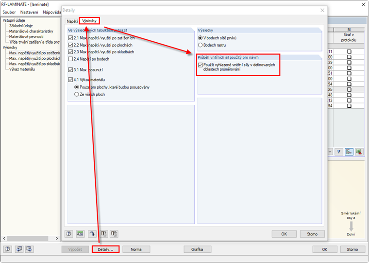 Aktivace oblastí průměrování v přídavném modulu RF-LAMINATE