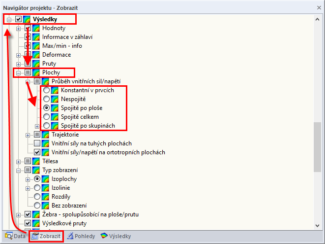 Průběh vnitřních sil/napětí v programu RFEM