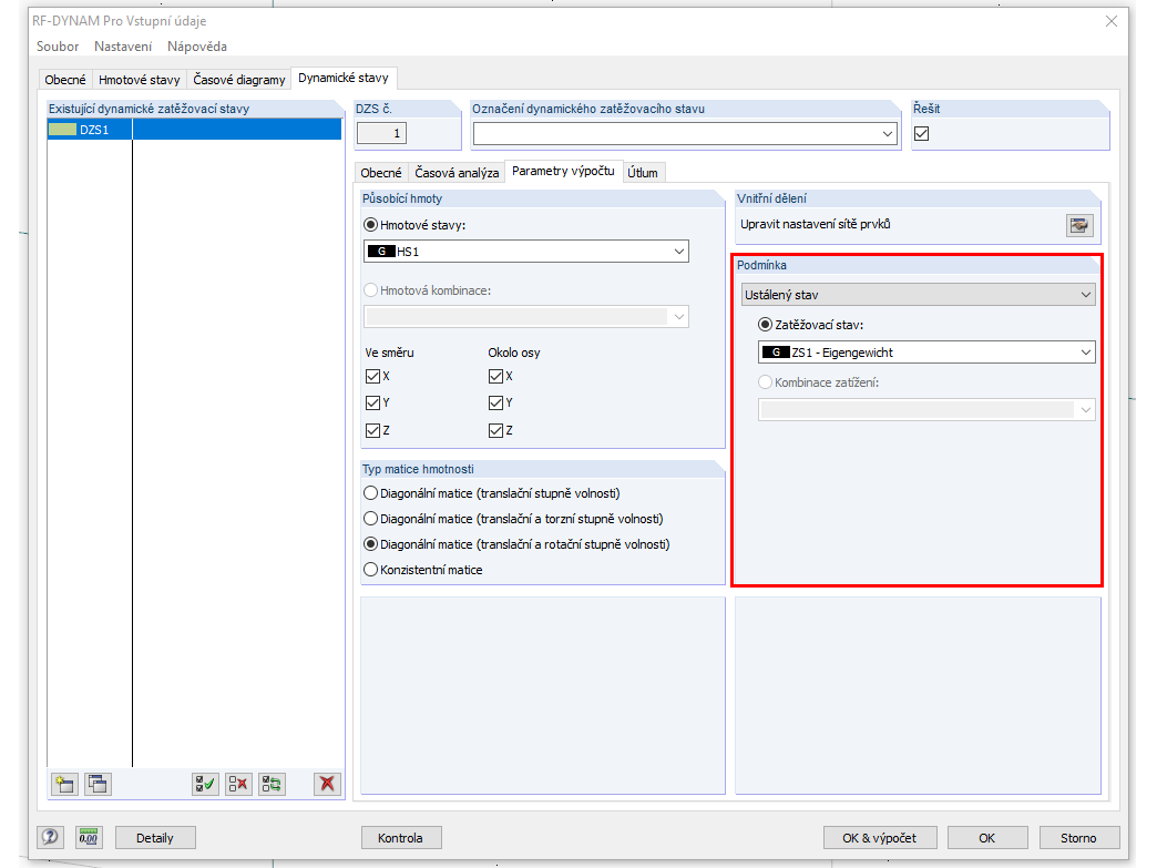 Aktivace ustáleného stavu v přídavném modulu RF-DYNAM Pro