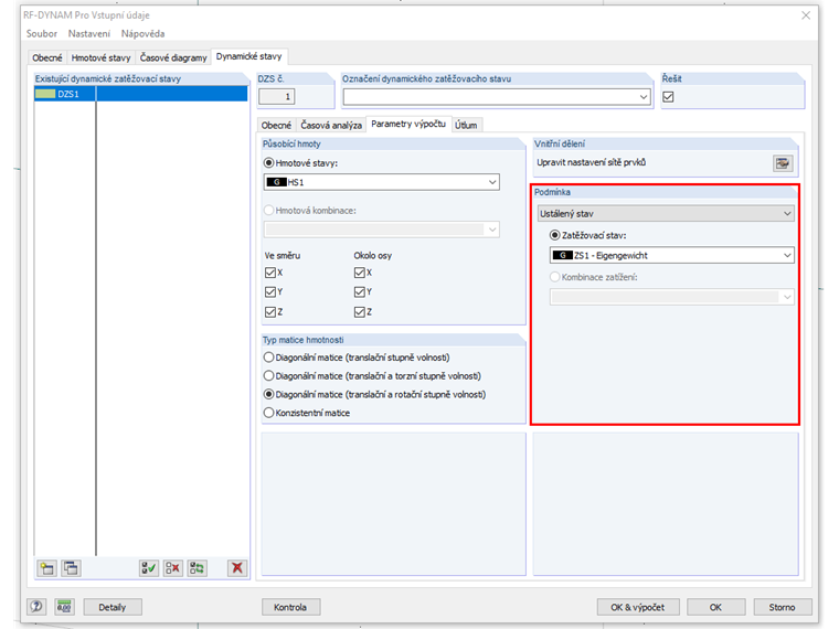 Aktivace ustáleného stavu v přídavném modulu RF-DYNAM Pro