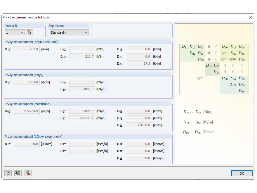 Matice tuhosti v LAMINATE