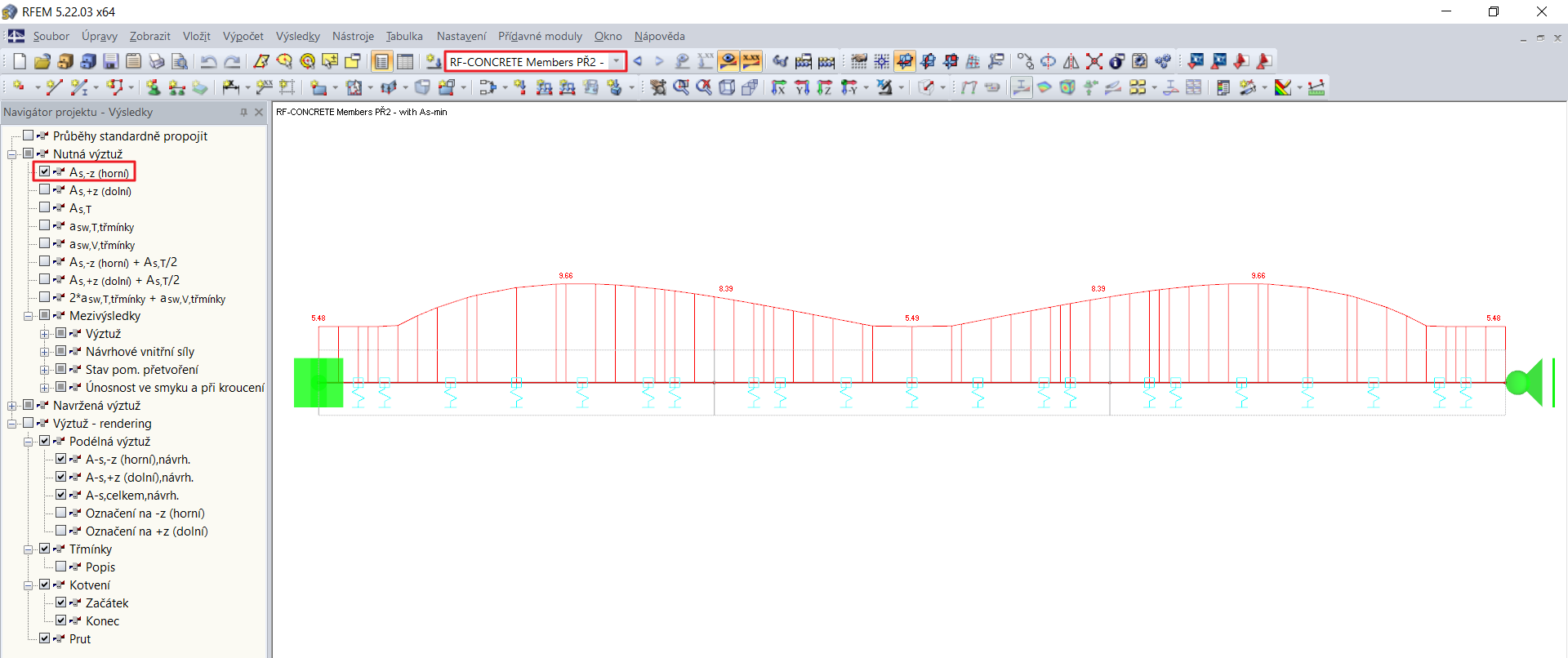 Rozdělení potřebné výztuže vč. Minimální podélná výztuž podle normy
