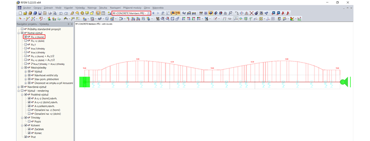 Rozdělení potřebné výztuže vč. Minimální podélná výztuž podle normy