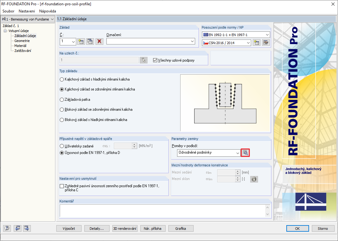Dialog "1.1 Základní údaje" s tlačítkem pro otevření dialog "Půdní profil"