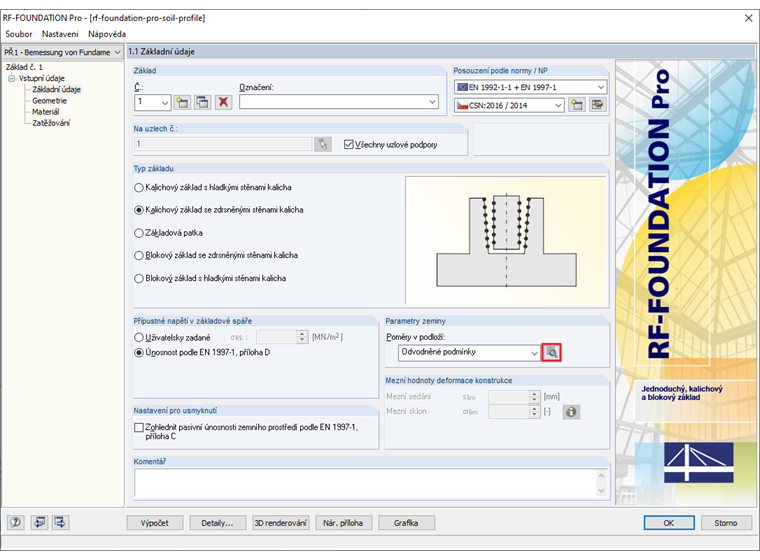 Dialog "1.1 Základní údaje" s tlačítkem pro otevření dialog "Půdní profil"