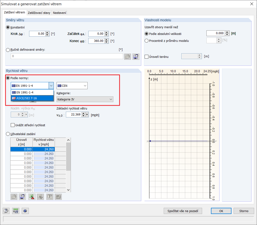 RWIND Simulation - Standardy profilu větru