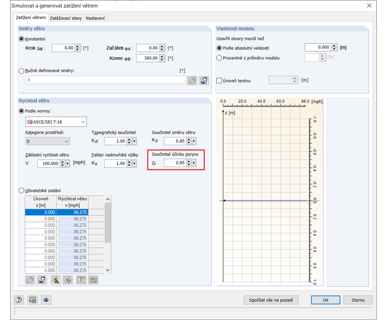 součinitel účinku poryvu