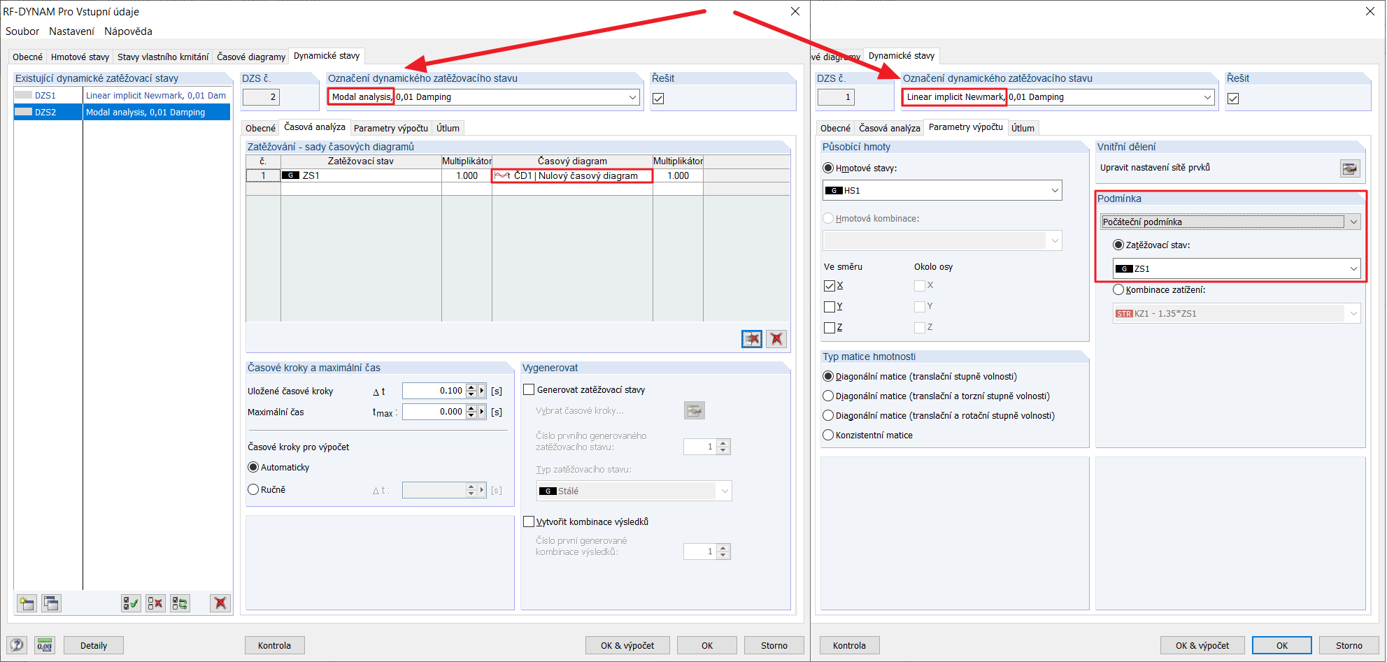 Aktivace počáteční podmínky/deformace v dynamických zatěžovacích stavech