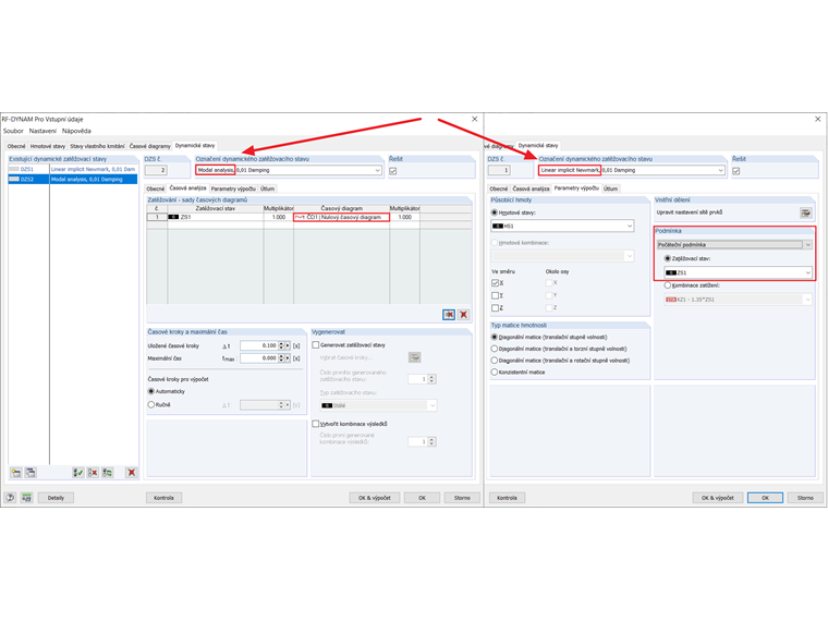 Aktivace počáteční podmínky/deformace v dynamických zatěžovacích stavech