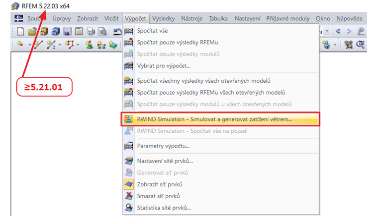Simulovat a generovat zatížení větrem