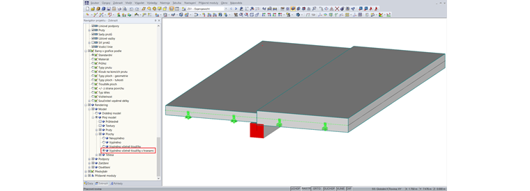 Model žebra s různými tloušťkami desek v programu RFEM