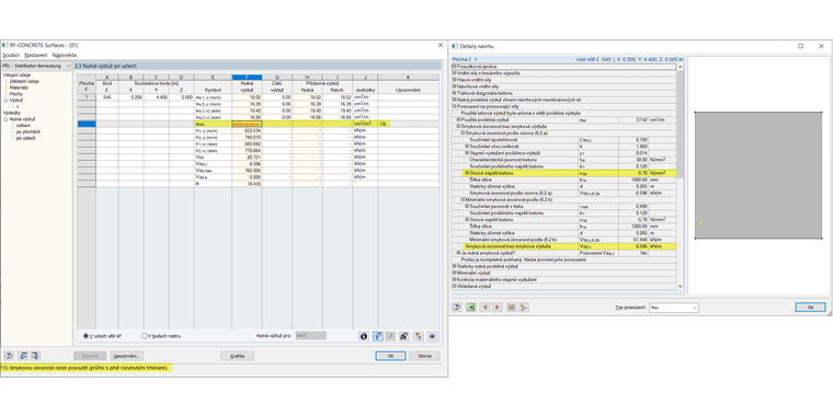 Upozornění 13) Smykovou únosnost nelze posoudit (průřez s plně rozvinutými trhlinami)