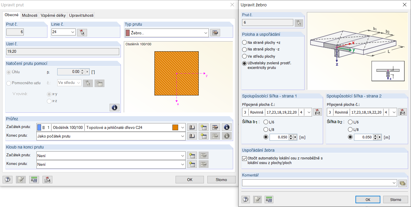 Spolupůsobící šířka žebra